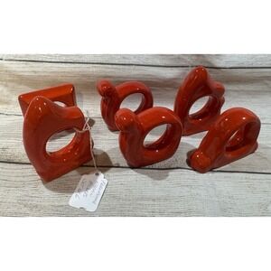 6 Vintage Assorted Frankoma Pottery Flame Red Orange Napkin Rings Holders